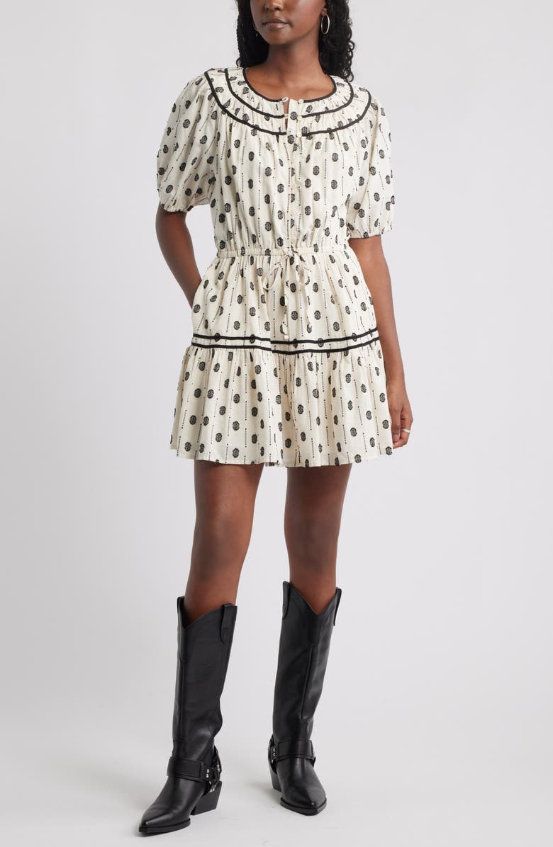 Treasure & Bond Short Sleeve Cotton Blend Tiered Minidress, Main, color, Ivory Dove