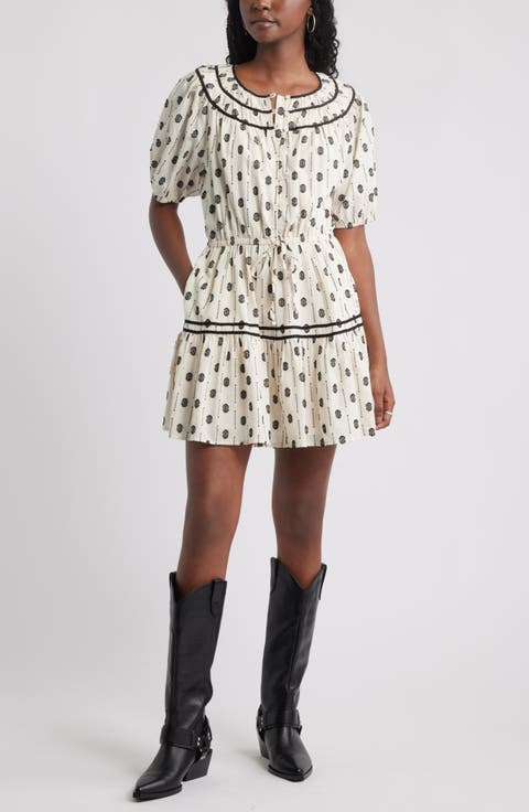 Short Sleeve Cotton Blend Tiered Minidress