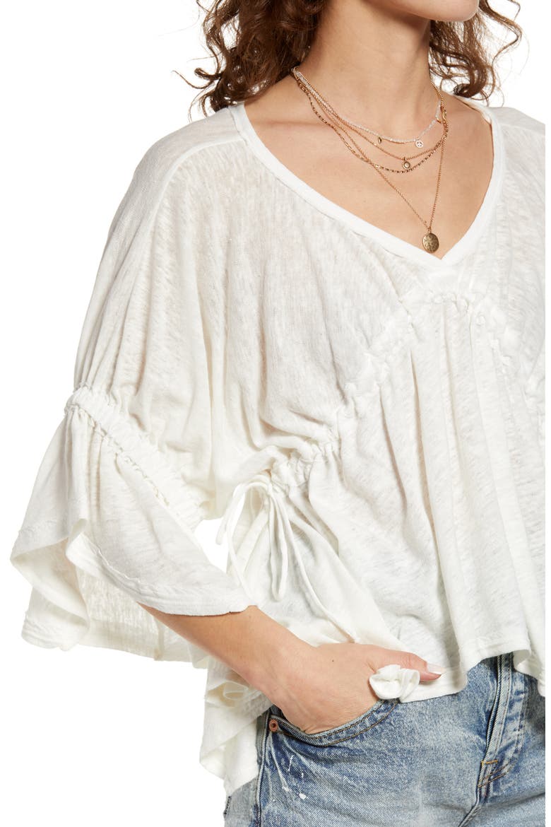 Ruffle Linen Blend Top, Alternate, color, IVORY