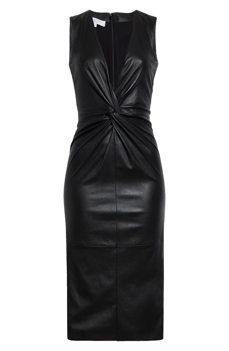 Michael Kors Collection Twist Front Leather Midi Dress, Alternate, color,