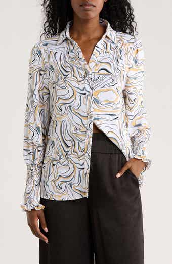 Smocked Cuff Button-Up Top