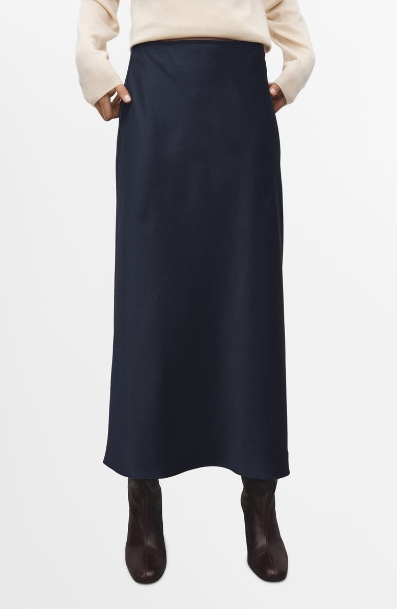 MANGO Satin Maxi Skirt, Main, color, Navy