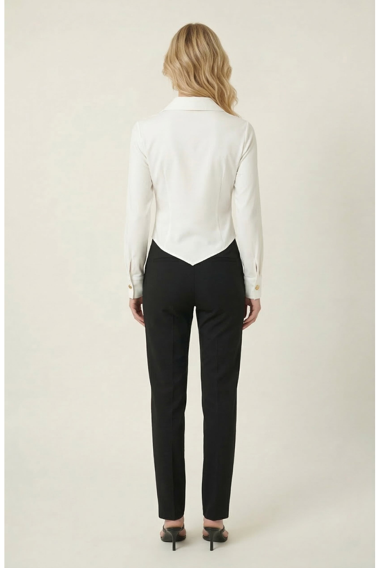 Collared Button Front Blouse with Asymmetrical Hem, Alternate, color, Ivory
