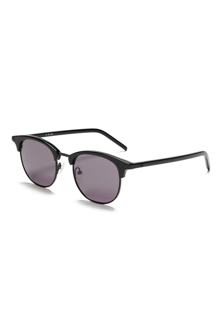 Cameron 50mm Round Sunglasses, Alternate, color, BLACK SATIN WITH GREY LENS