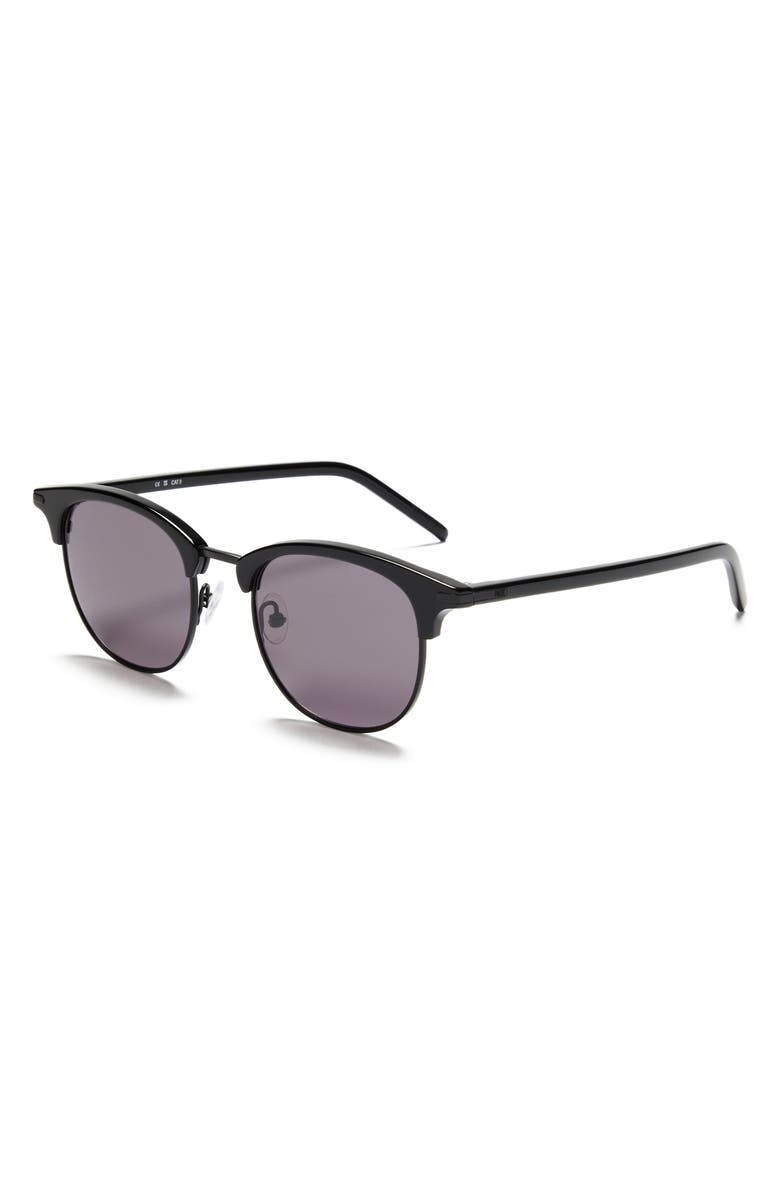 PAIGE Cameron 50mm Round Sunglasses, Alternate, color, Black Satin With Grey Lens
