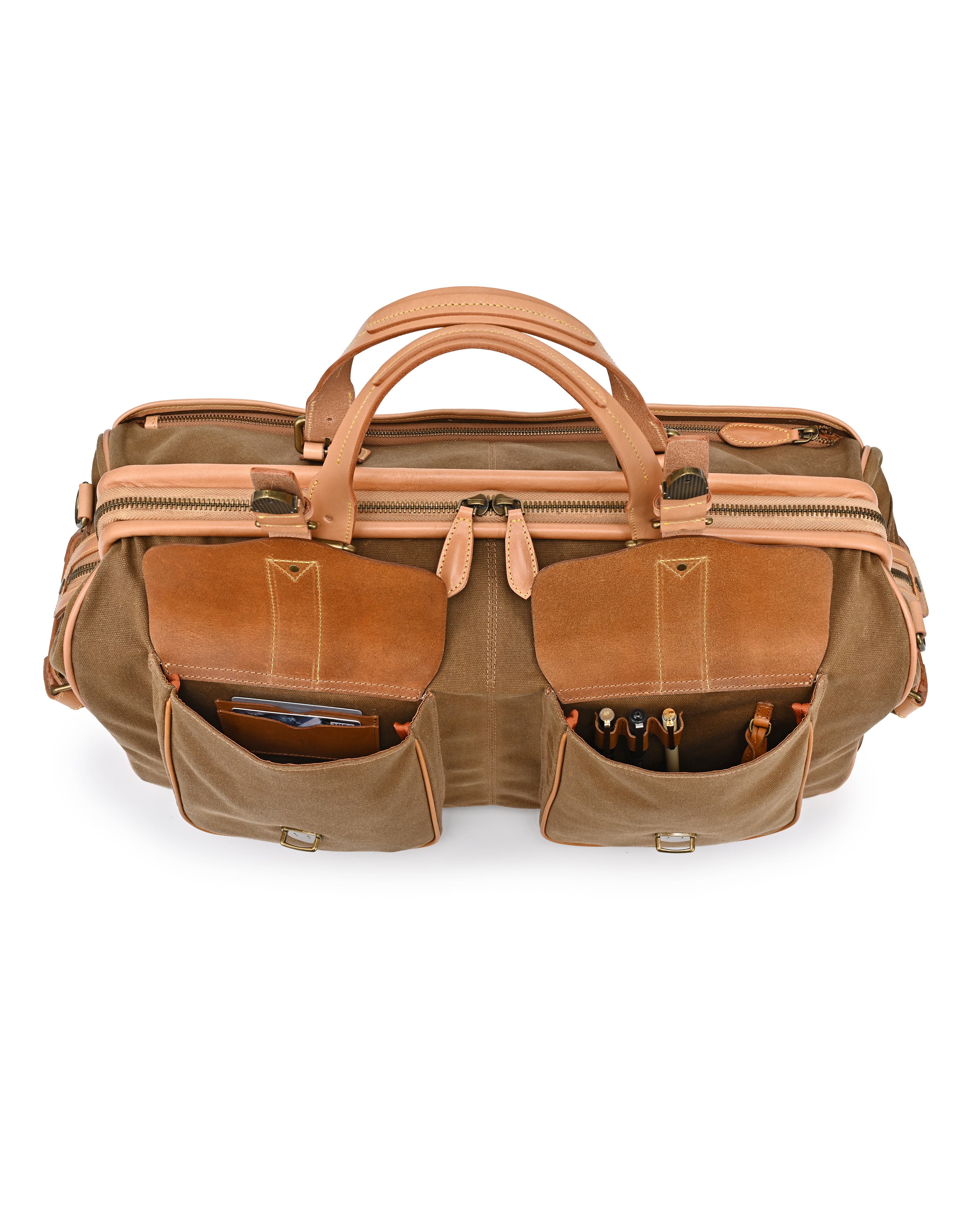 Speedwell Genuine Leather Waxed Canvas Travel Duffel, Alternate, color, Camel