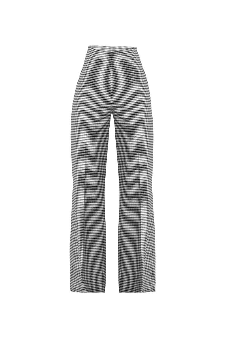 Semi-flared Houndstooth Tailored Trousers, Alternate, color, Black