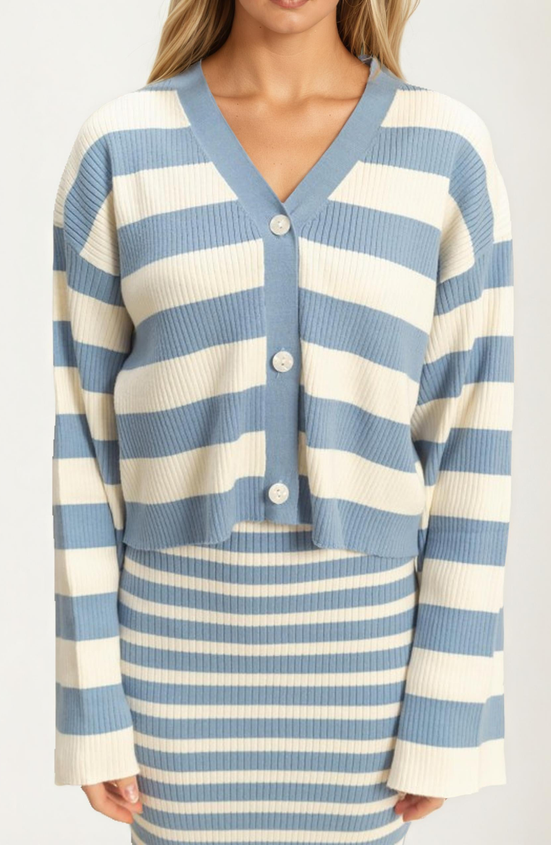 Knit and Lounge Striped Knit Midi Dress and Cropped Cardigan Set, Alternate, color, 