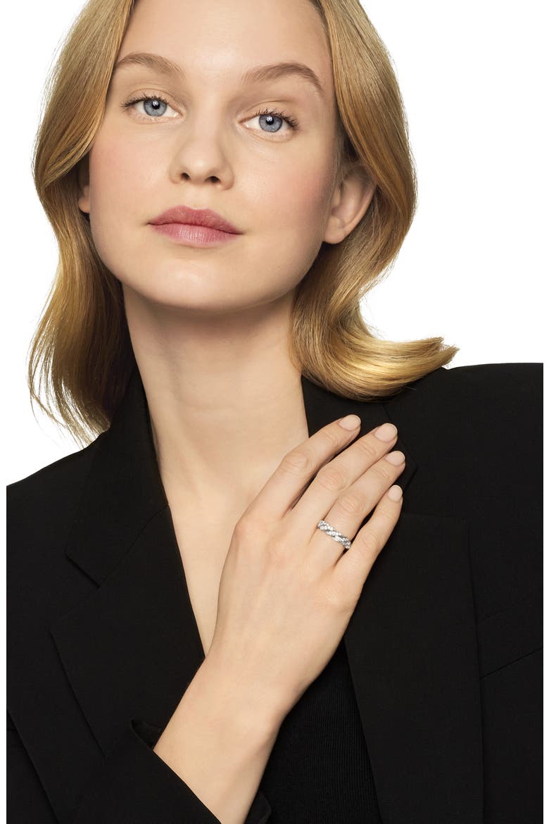 Pavé Flex Band Ring with Diamonds and 18K White Gold, Alternate, color, SILVER
