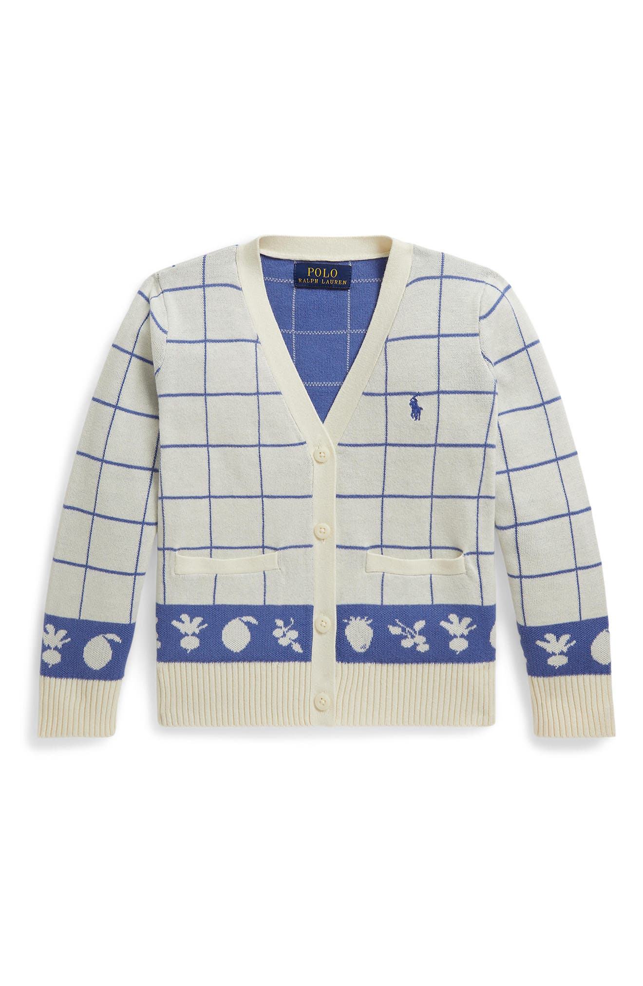 Kids' Windowpane V-Neck Cotton Cardigan