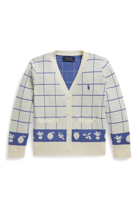 Kids' Windowpane V-Neck Cotton Cardigan (Toddler & Little Kid)