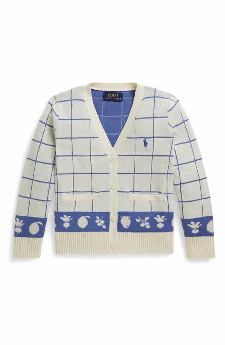 Kids' Windowpane V-Neck Cotton Cardigan