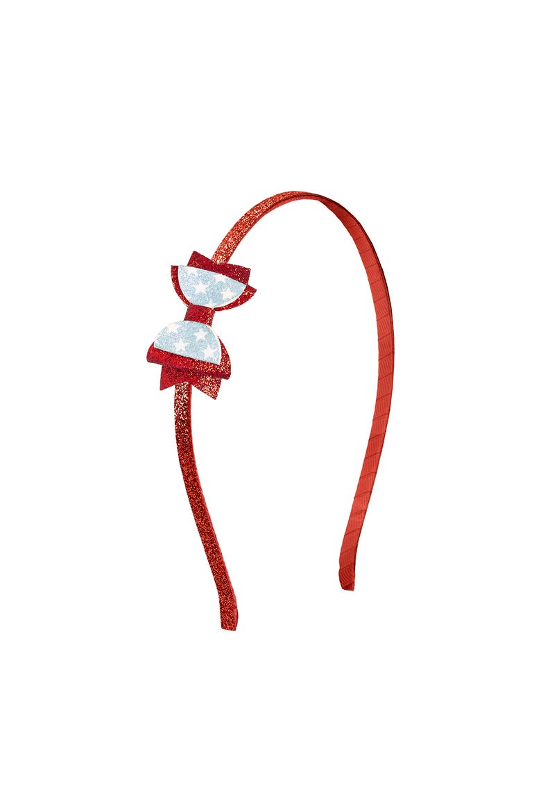 Glitter Flag Bow Headband, Main, color, Red