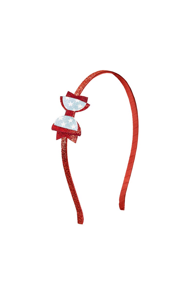 Sweet Wink Glitter Flag Bow Headband, Main, color, Red