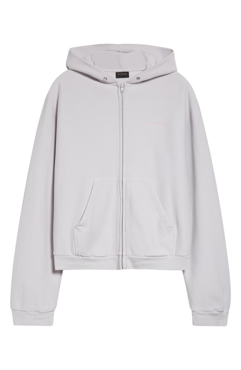 Balenciaga Logo Embroidered Dry Fleece Zip Hoodie, Alternate, color, 2420 Dirty White/ Bby Pink
