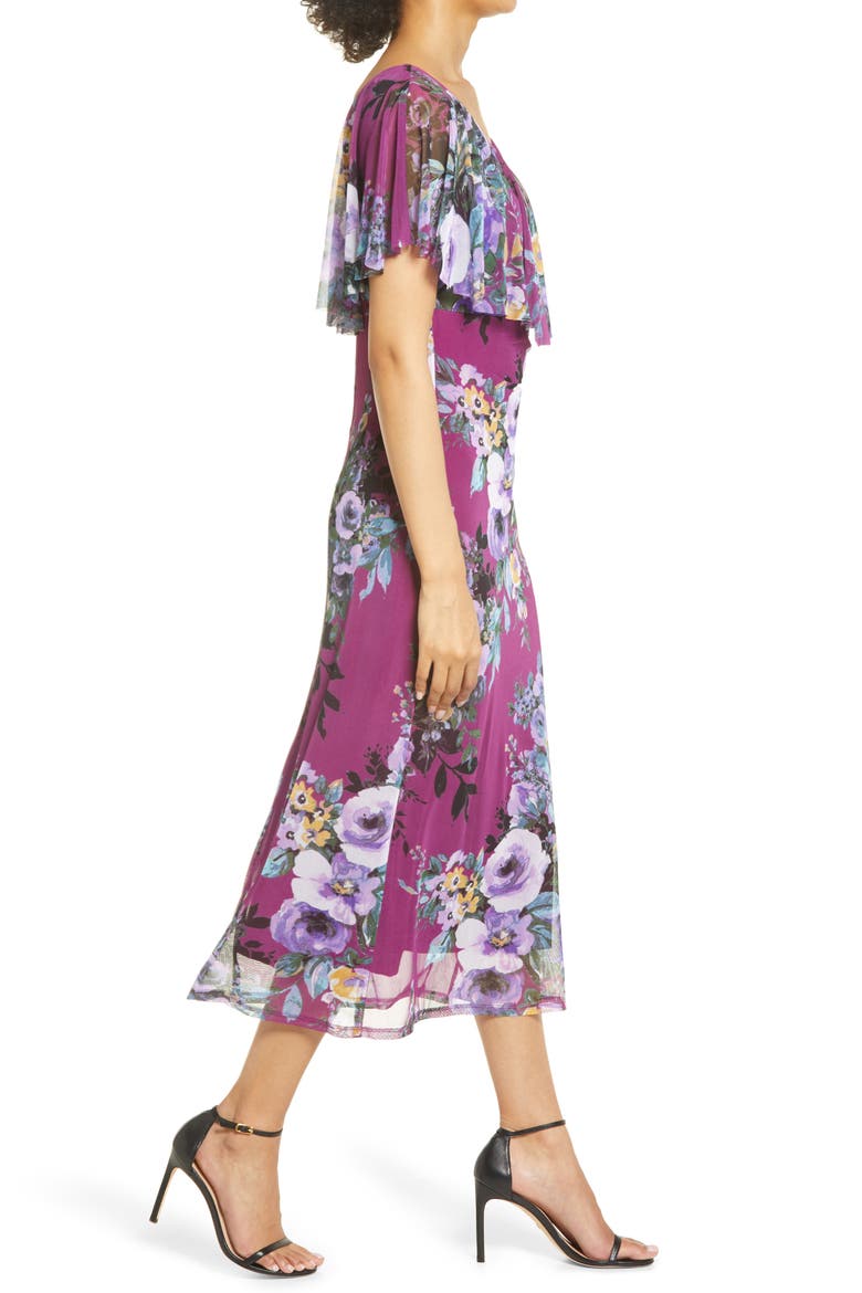 Flutter Sleeve V-Neck Midi Dress, Alternate, color, PLUM