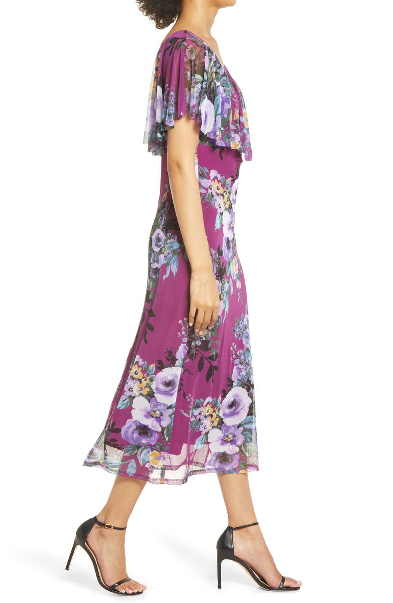 Connected Apparel Flutter Sleeve V-Neck Midi Dress, Alternate, color, 