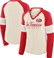 FANATICS Women's Fanatics Cream/Scarlet San Francisco 49ers Hometown Gridiron Hero Raglan Lace-Up V-Neck Long Sleeve T-Shirt