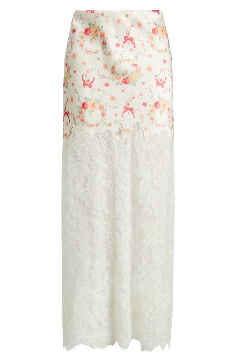 LoveShackFancy Ilene Floral Print Lace Maxi Skirt, Alternate, color, Ecru Gardenia
