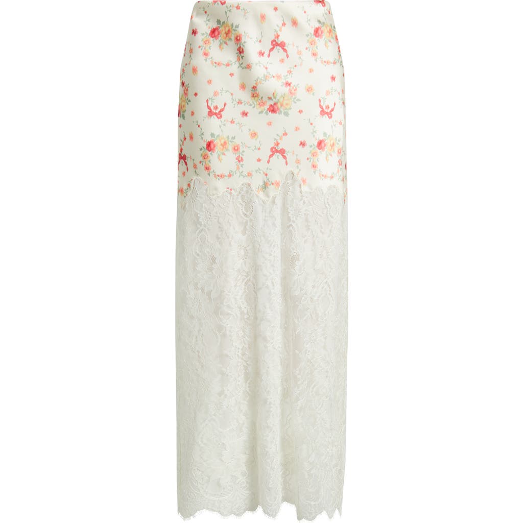 Loveshackfancy Ilene Floral Print Lace Maxi Skirt In Brown