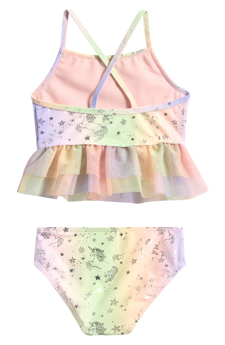 Breaking Waves Kids' Ombré Unicorn Two-Piece Swimsuit, Alternate, color, Purple Multi