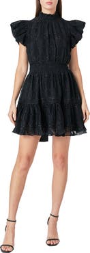 Endless Rose Metallic Ruffle Smocked Chiffon Minidress