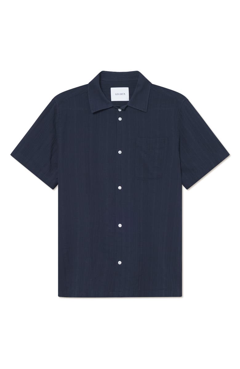 Les Deux Charlie Stripe Organic Cotton Button-Up Shirt, Alternate, color, Dark Navy