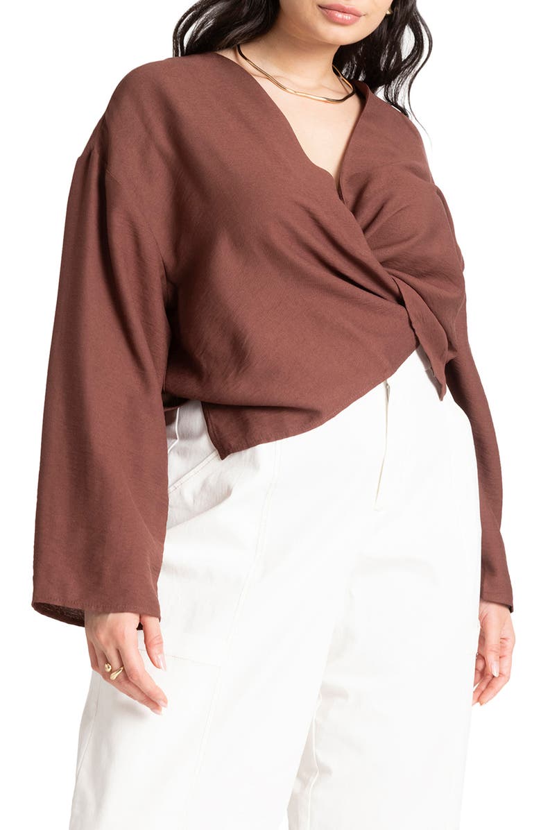 ELOQUII Adjustable Tie Long Sleeve Top, Main, color, 