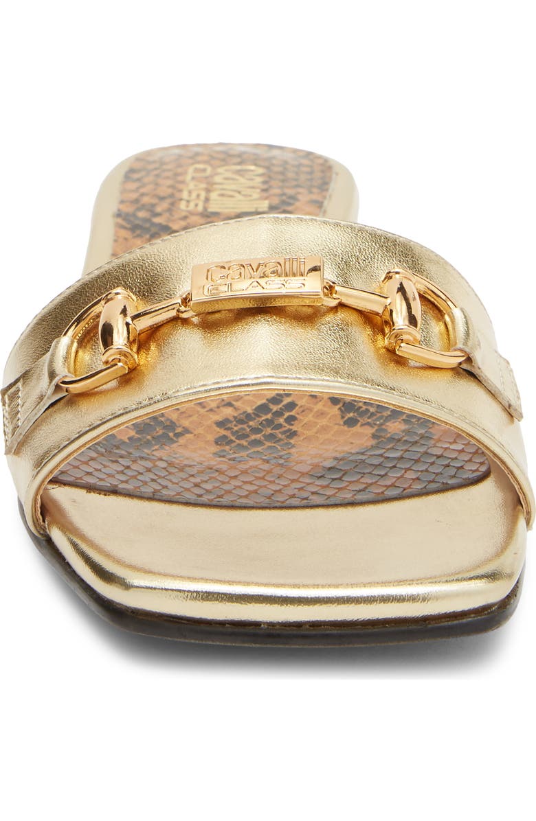 Roberto Cavalli Flat Slide Sandal, Alternate, color, Gold