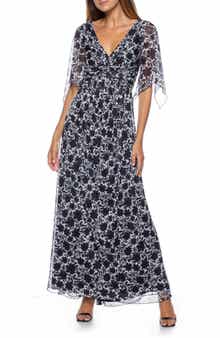 Marina Floral Flutter Sleeve Twist Front Maxi Dress