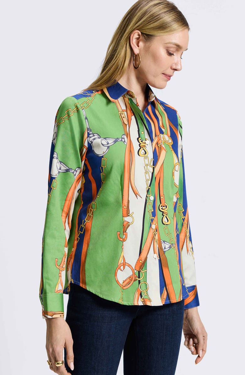 Foxcroft June Status Chain Cotton Button-Up Shirt, Alternate, color, Green Multi