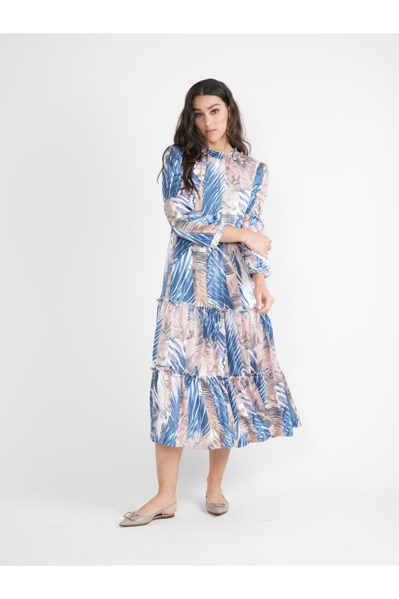 Floral Tiered Smocked Neck Midi Dress, Alternate, color, Blue/Mauve