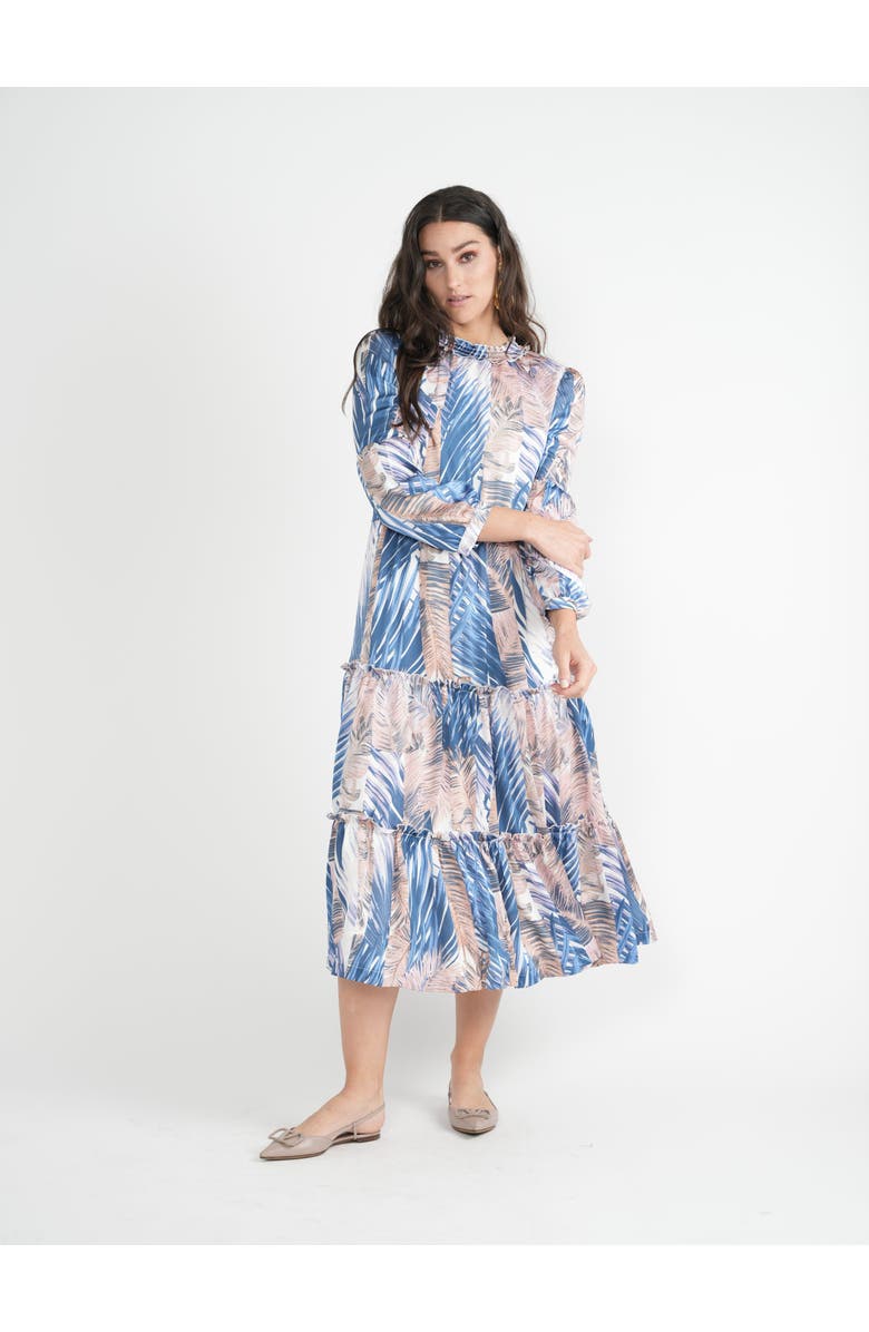 Birt UK Floral Tiered Smocked Neck Midi Dress, Alternate, color, Blue/Mauve