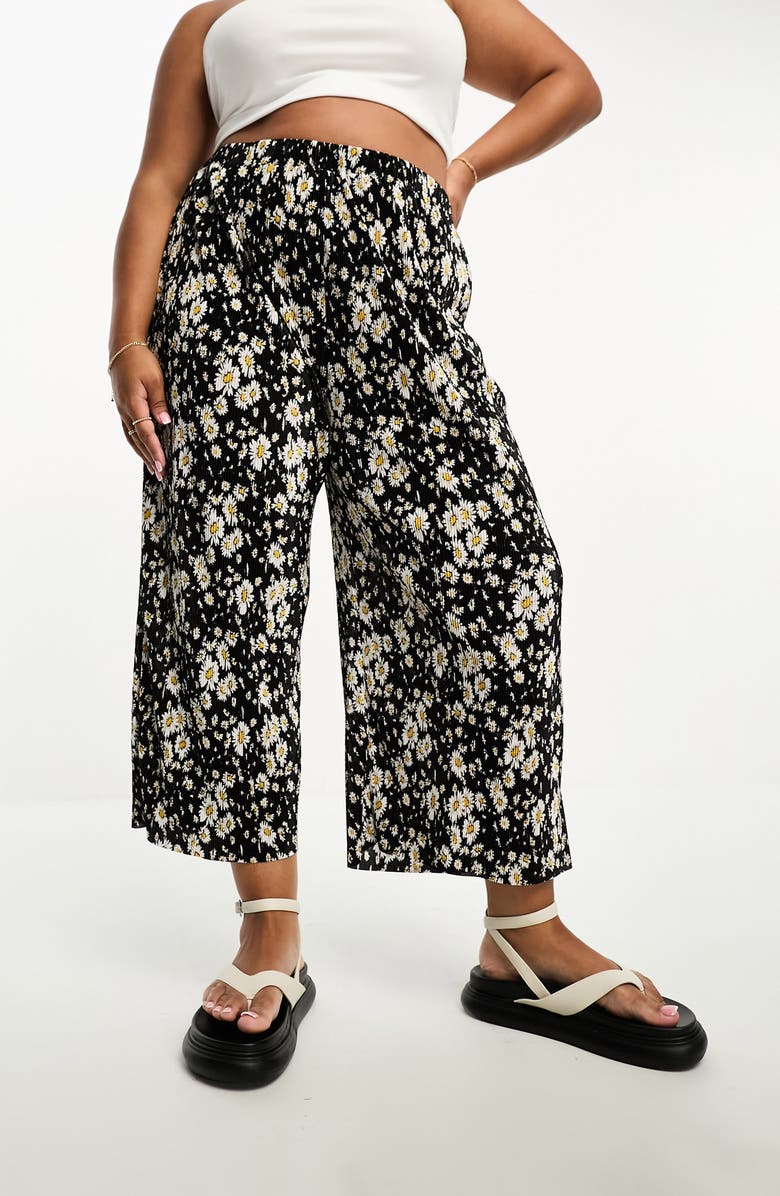 ASOS DESIGN Curve Floral Plissé Wide Leg Pants, Alternate, color,