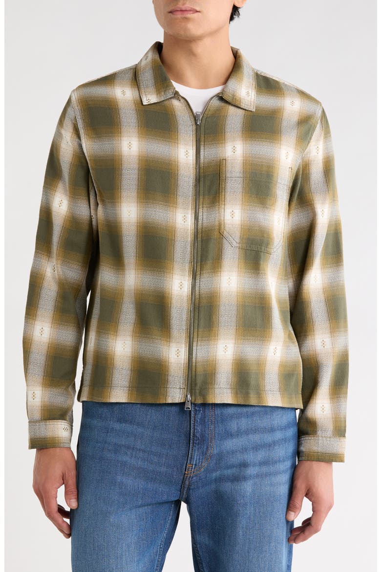 Larkspur Plaid Cotton Flannel Zip Overshirt, Alternate, color, MOSSY OLIVE