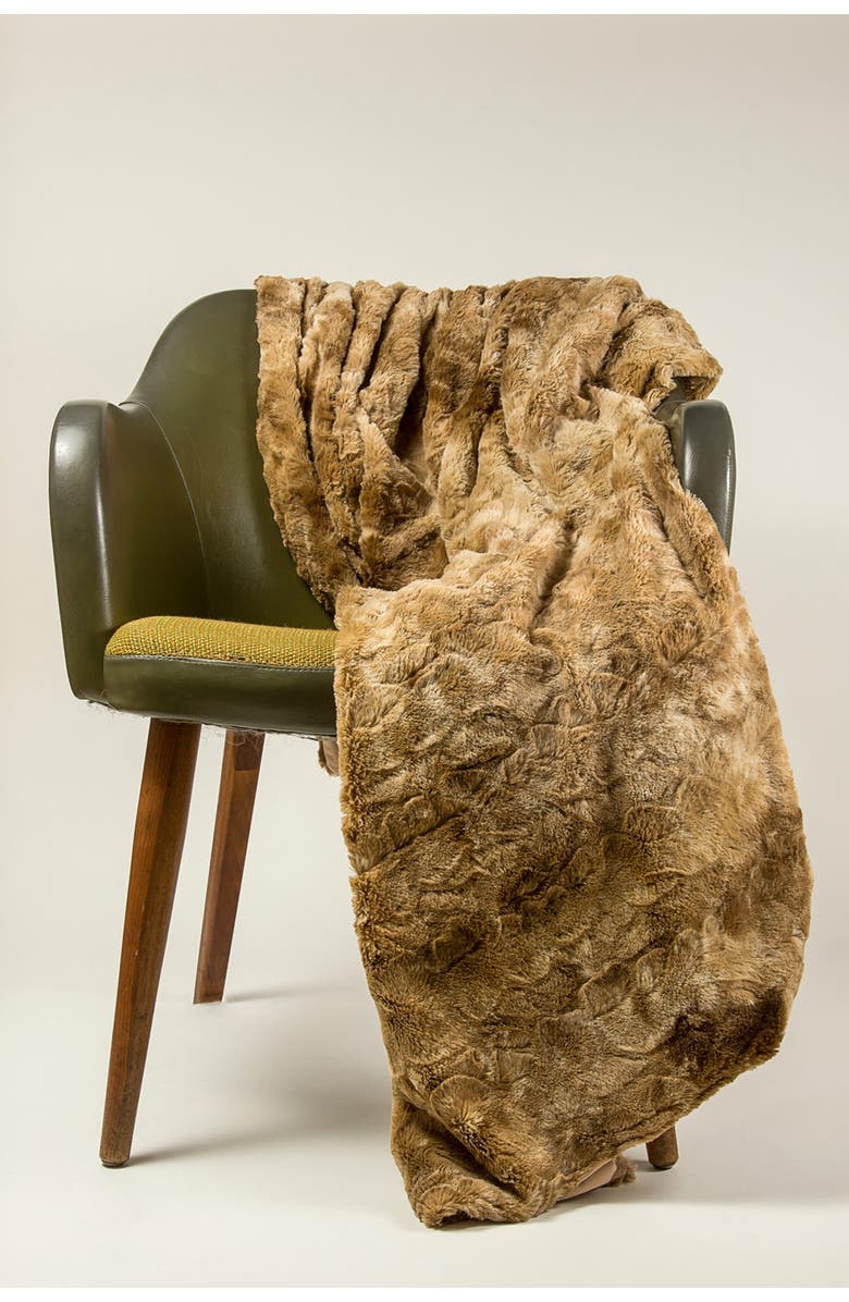 LUXE Naples Taupe Faux Fur Throw Blanket, Alternate, color, 