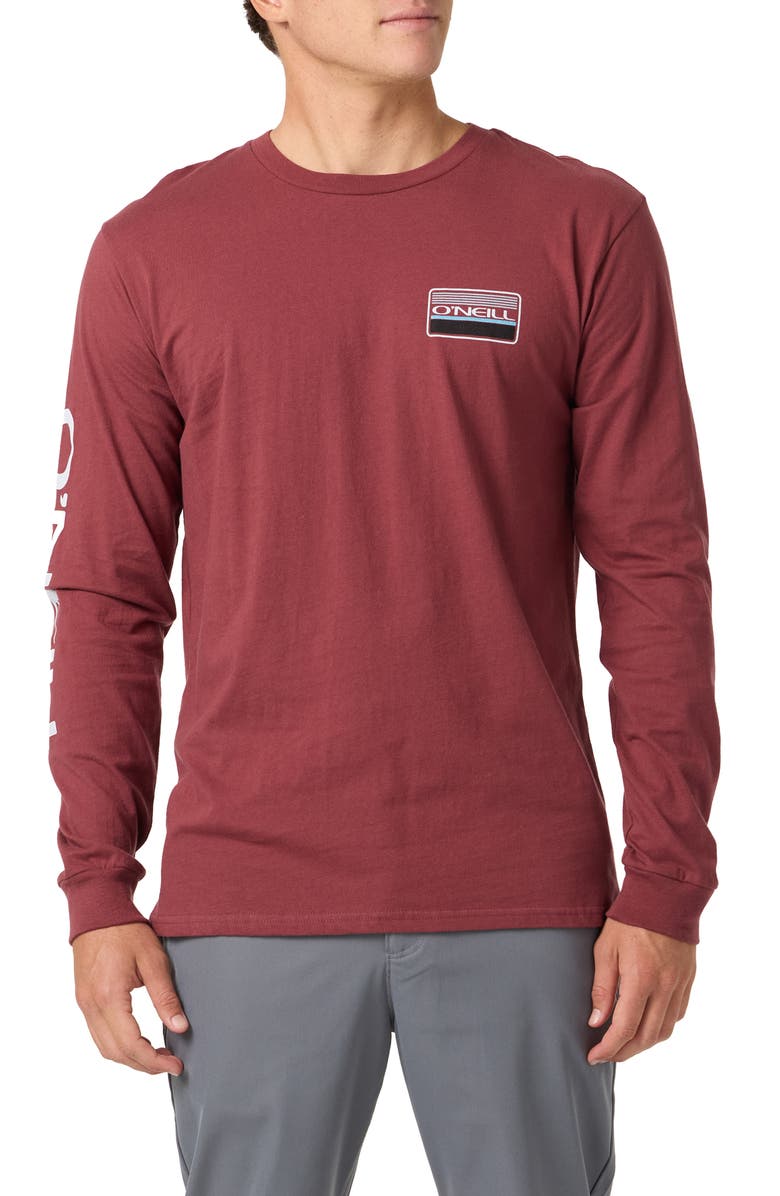 O'Neill Banner Long Sleeve Cotton Graphic T-Shirt, Main, color, Oxblood Red