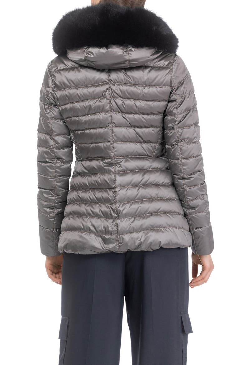 Apres-Ski Horizontal Short Jacket With Detachable Genuine Shearling Hood Trim, Alternate, color, GREIGE/BLACK