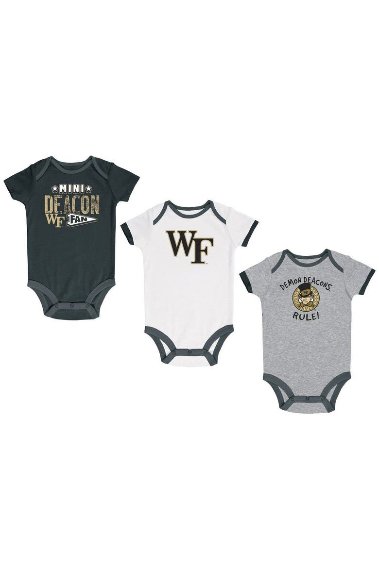 Newborn & Infant Champion Black/Heather Gray/White Wake Forest Demon Deacons Three-Pack Bodysuit Set, Main, color, Black