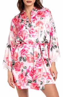 In Bloom by Jonquil Ella Floral Lace Trim Satin Robe