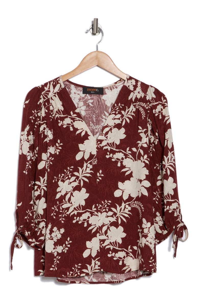 Jacquard Floral Top, Alternate, color, BURGUNDY