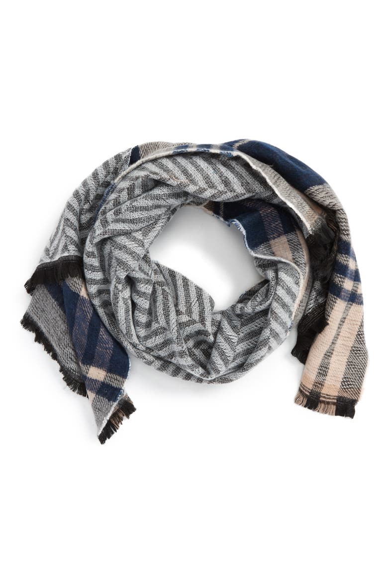 Reversible Blanket Scarf, Main, color, NAVY MULTI