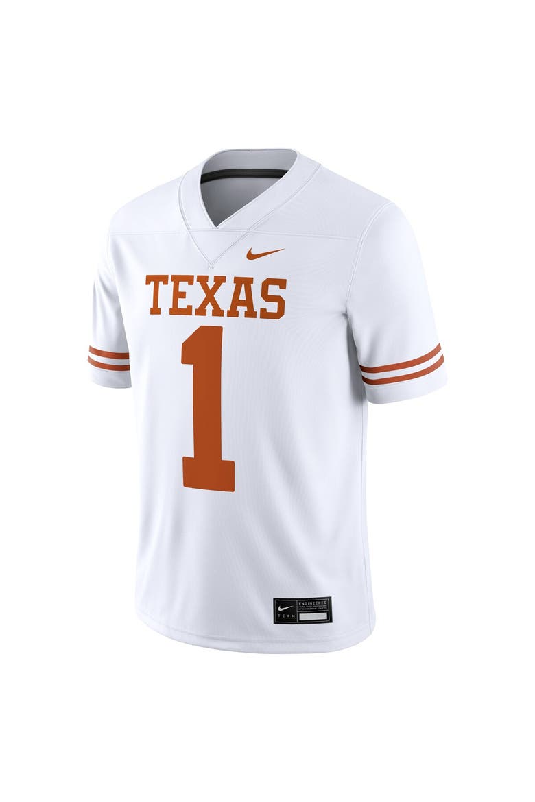 Men's Nike #1 White Texas Longhorns Game Jersey, Alternate, color, White
