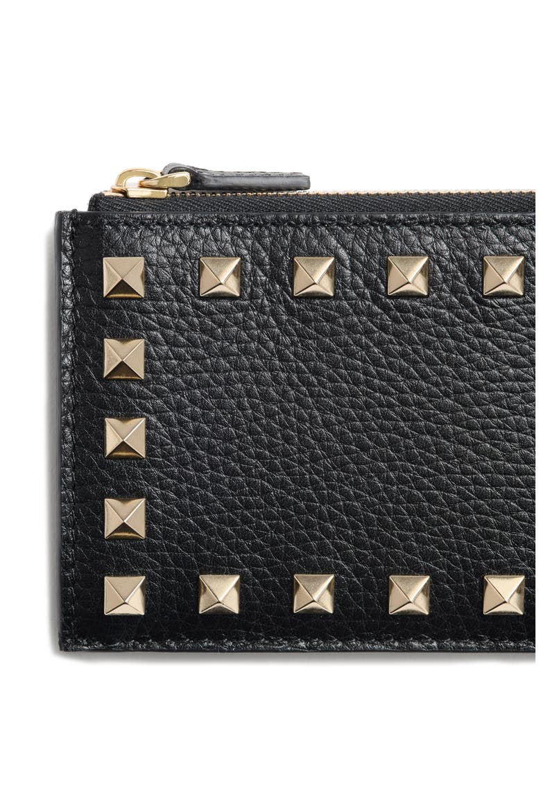 Rockstud Leather Coin Card Case, Alternate, color, BLACK
