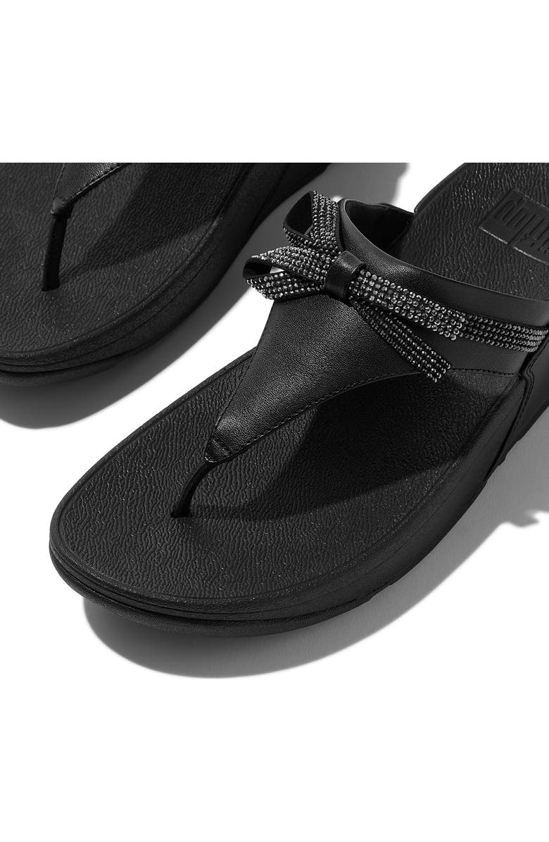 FitFlop Lulu Glitz Bow Leather Toe Post Sandals, Alternate, color, All Black