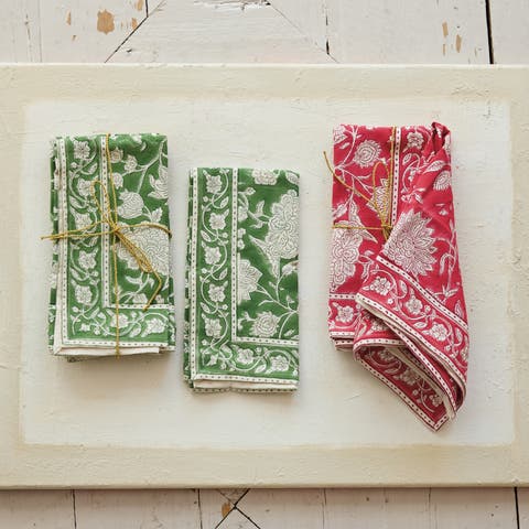 Block-Printed Cotton Floral Napkins, Set of 4