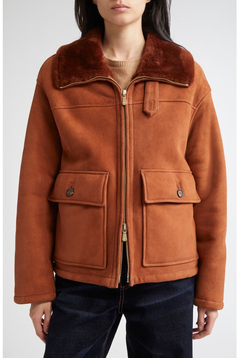 Genuine Merino Shearling Aviator Jacket, Alternate, color, 157 COGNAC