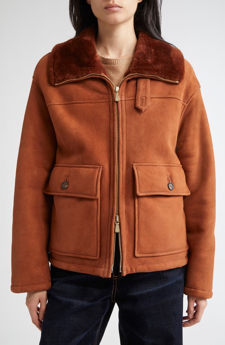 Eleventy Genuine Merino Shearling Aviator Jacket, Alternate, color, 157 Cognac