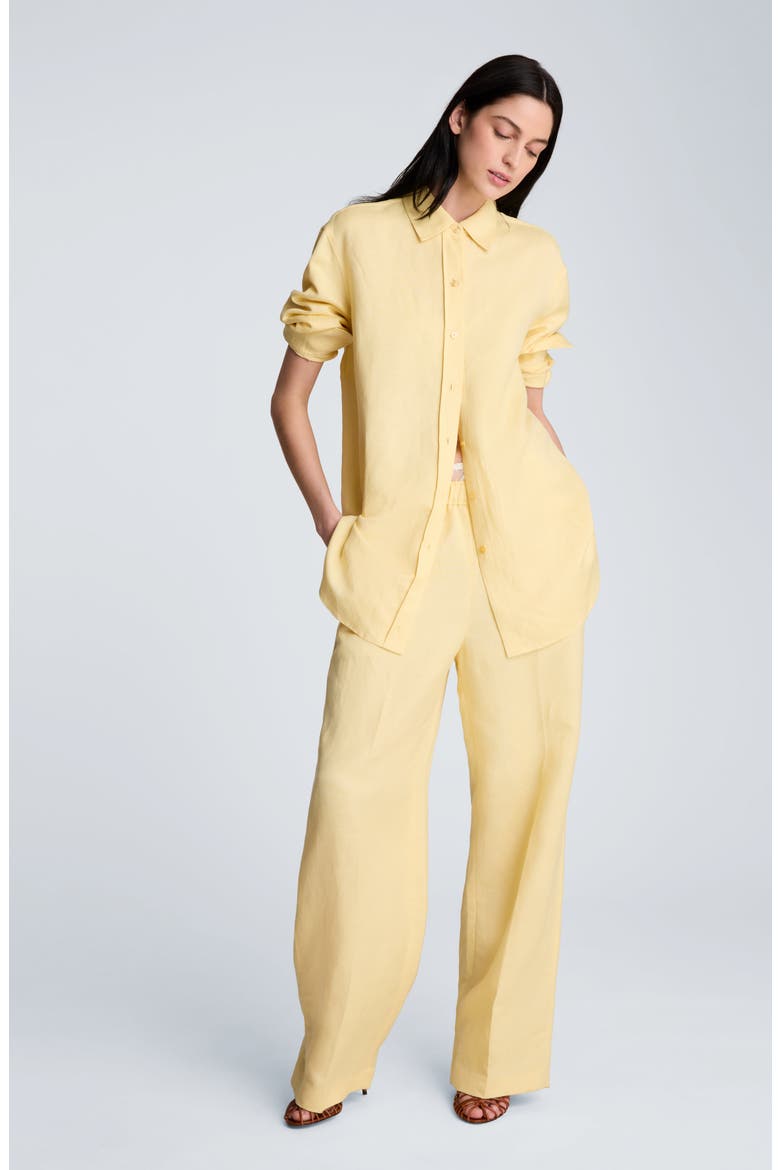 Pull-On Linen Blend Straight Leg Pants, Alternate, color, PASTEL YELLOW