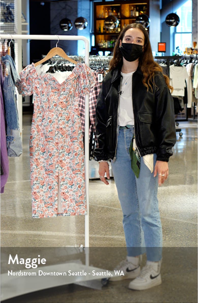 Bonded Floral Off the Shoulder Puff Sleeve Satin Dress, sales video thumbnail